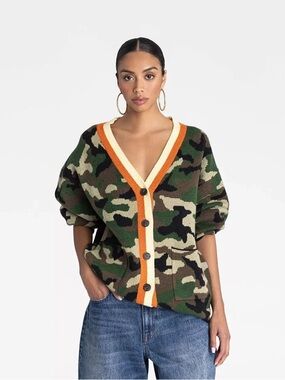KBB by KAHLANA Women's 'The Slouchy Cardigan' - Olive Camo S